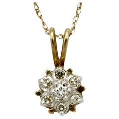 Retro 10K Yellow Gold Chain with Rose and White Gold Round Diamond Pendant