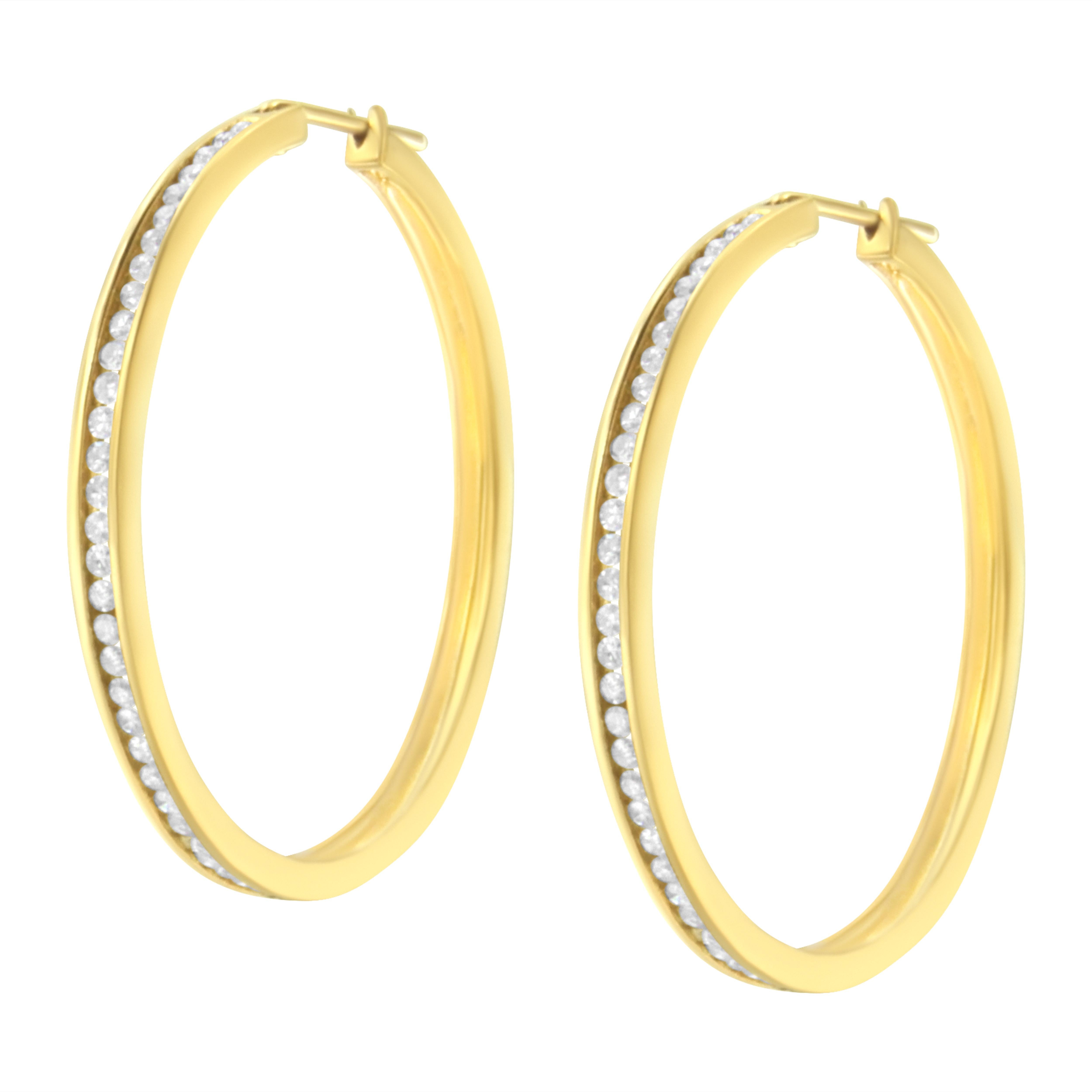 Contemporary 10K Yellow Gold Channel Set 1.0 Carat Diamond Hoop Earrings