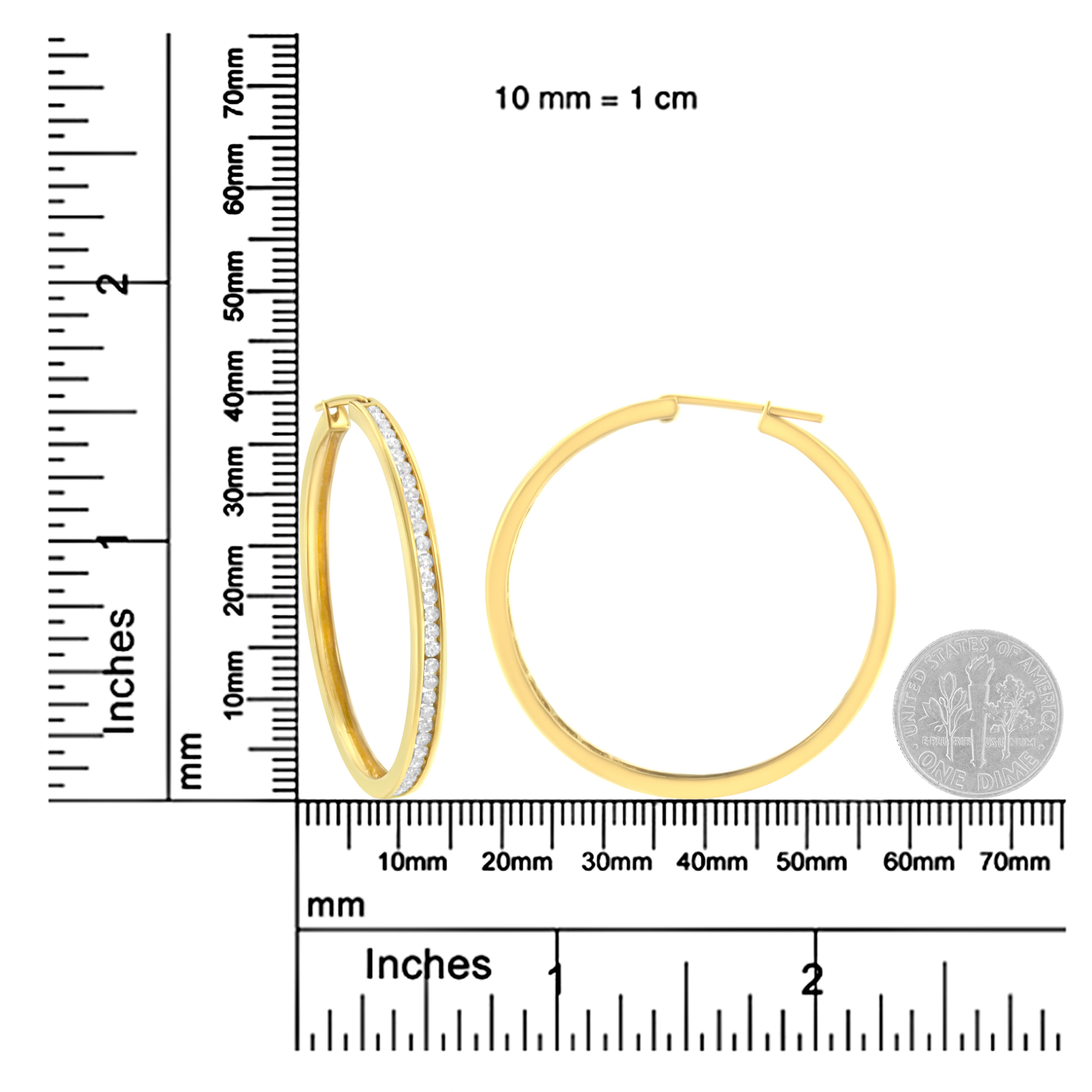 10K Yellow Gold Channel Set 1.0 Carat Diamond Hoop Earrings In New Condition In New York, NY