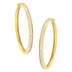 10K Yellow Gold Channel Set 1.0 Carat Diamond Hoop Earrings
