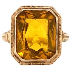 10k Yellow Gold Citrine Paste Art Deco Ring 1930s