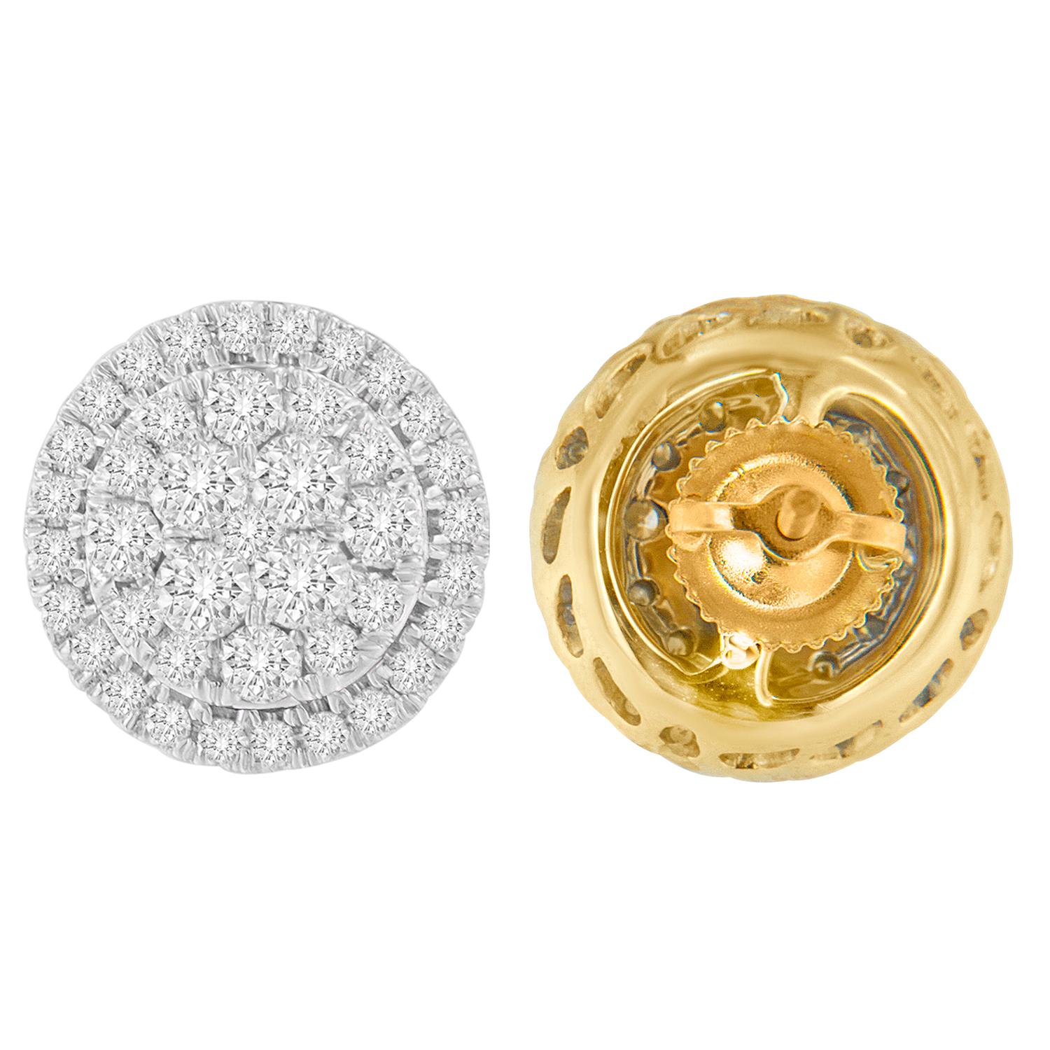 Moderne Clous d'oreilles en or jaune 10 carats composite à motifs floraux avec halo de diamants en vente