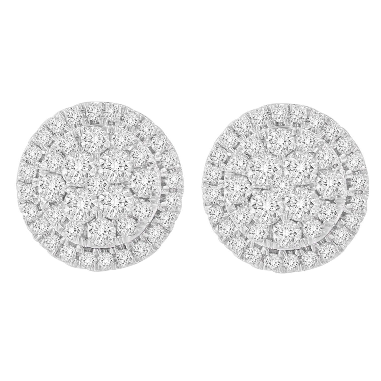 Clous d'oreilles en or jaune 10 carats composite à motifs floraux avec halo de diamants