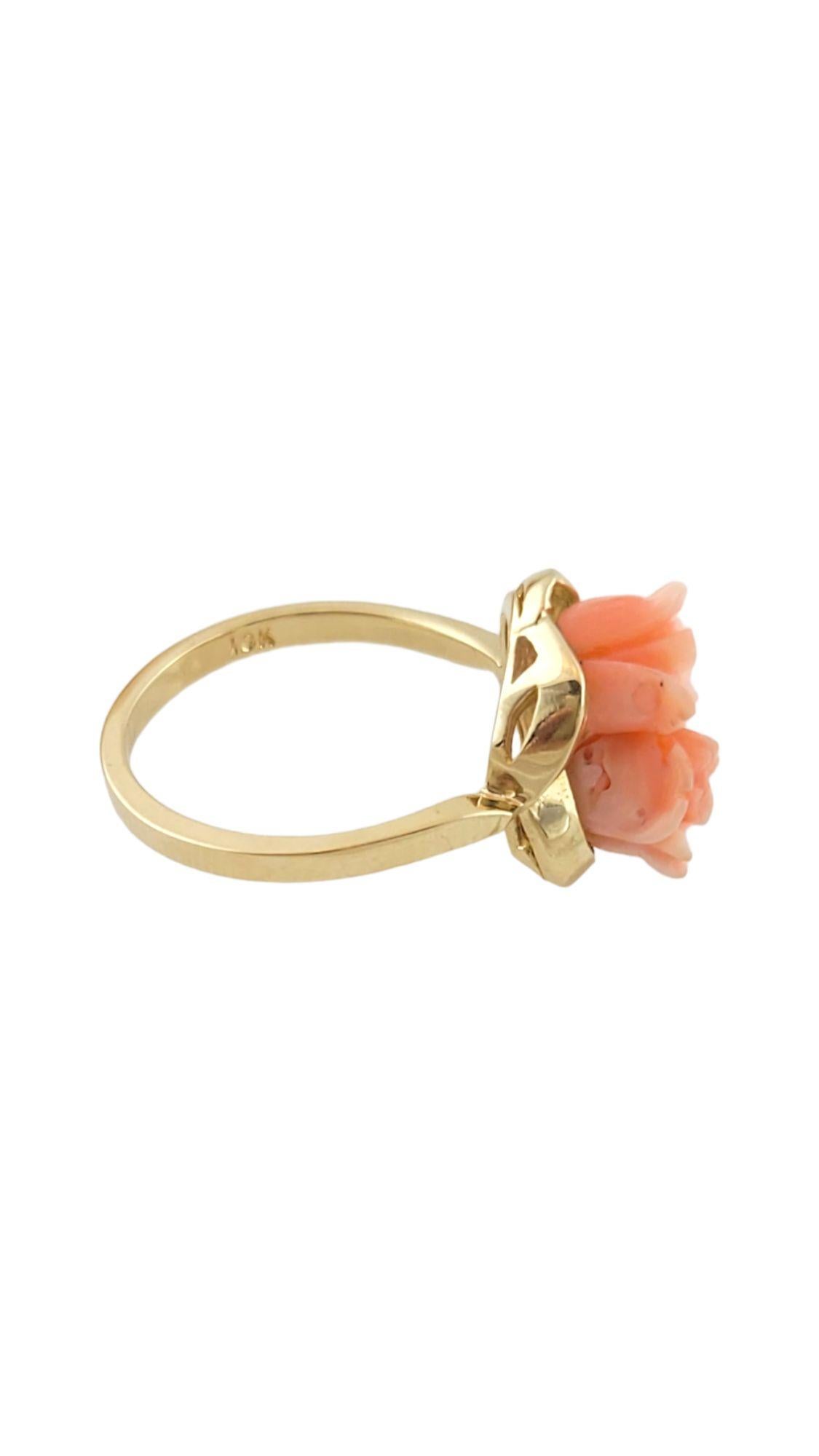 Rose Cut 10K Yellow Gold Coral Rose Ring Size 6.5 #14611 For Sale