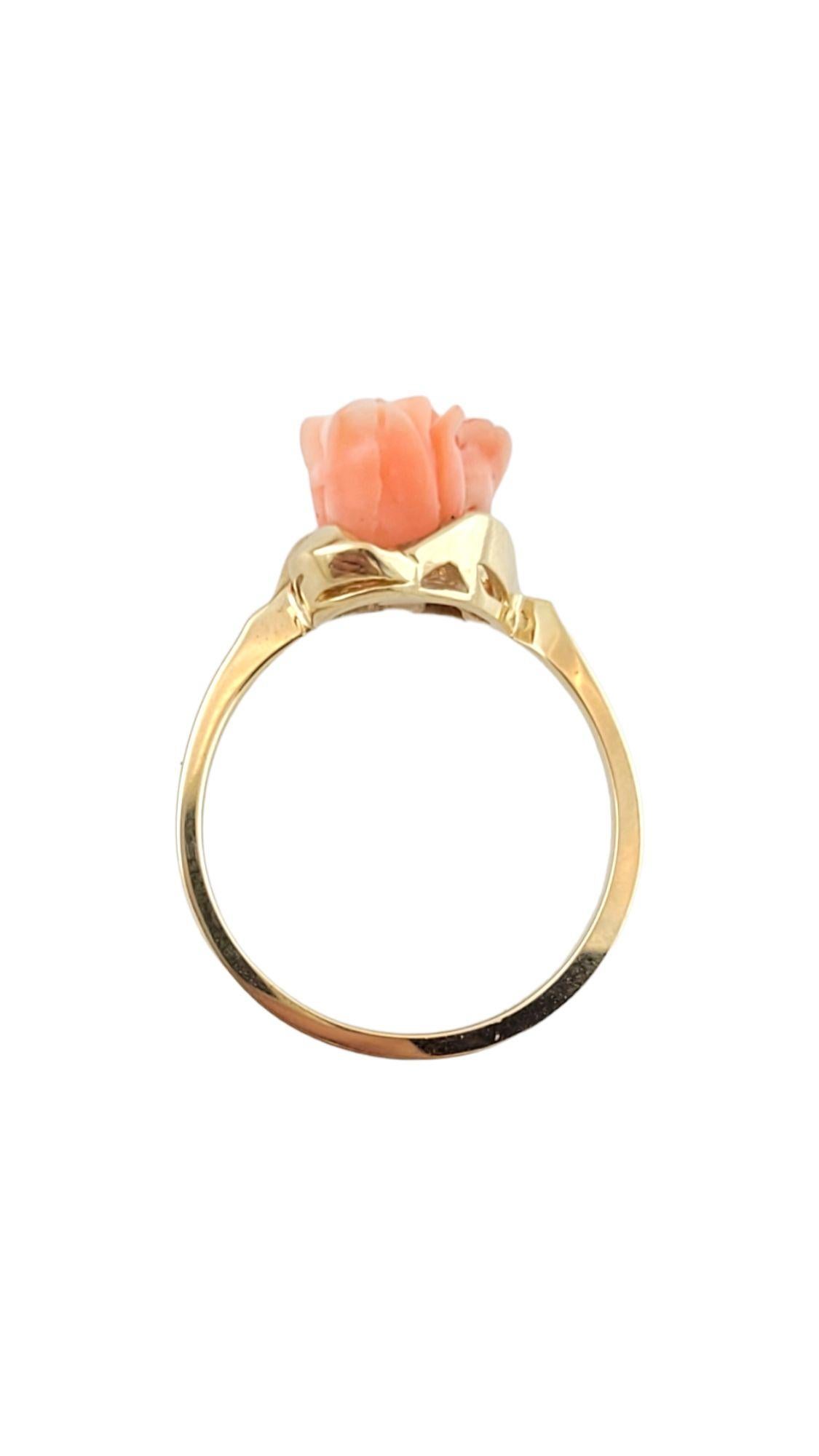 10K Yellow Gold Coral Rose Ring Size 6.5 #14611 In Good Condition For Sale In Washington Depot, CT