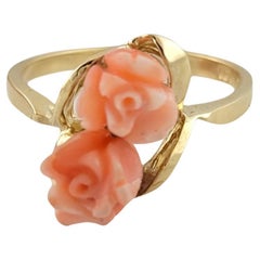 Vintage 10K Yellow Gold Coral Rose Ring Size 6.5 #14611