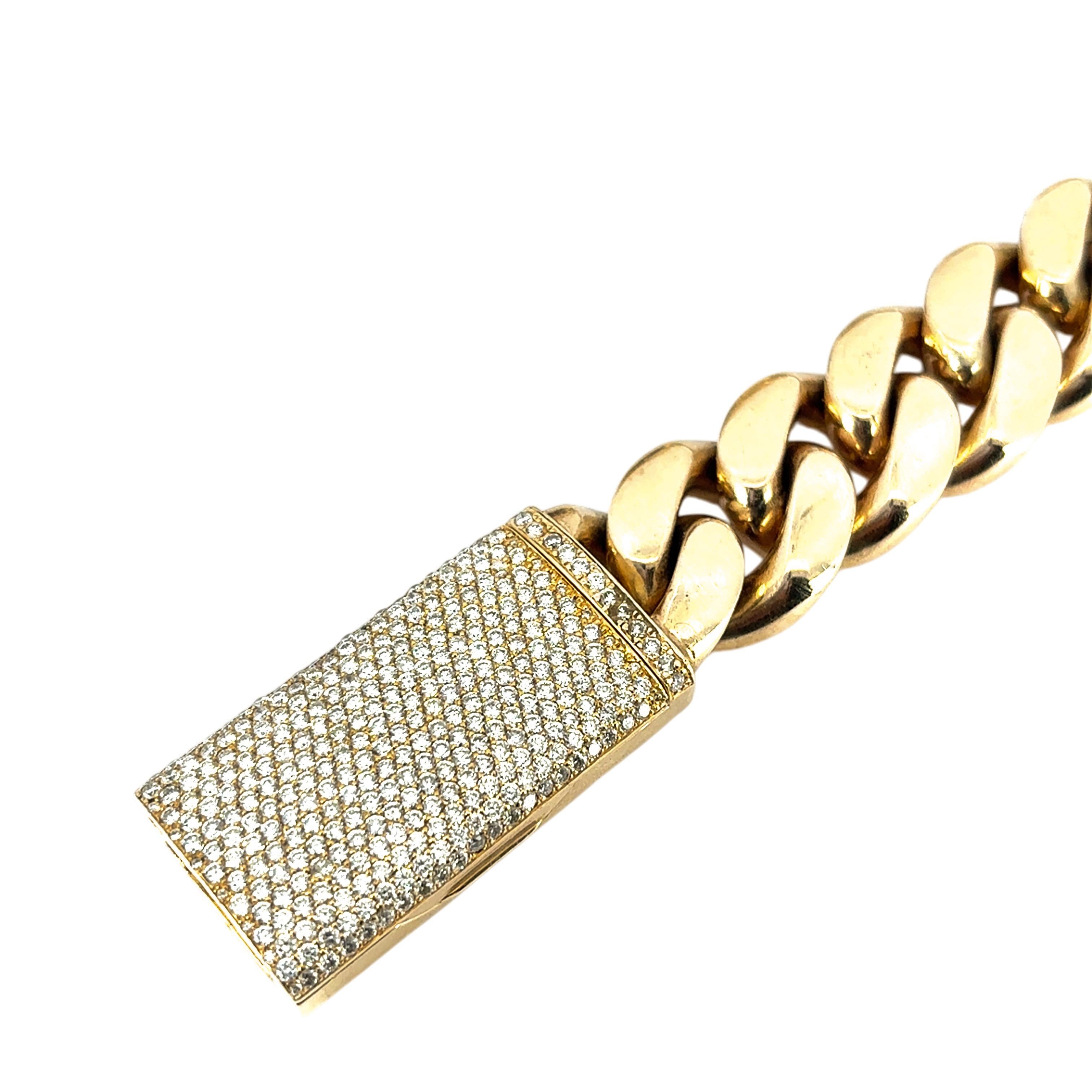 Collier à maillons cubains en or jaune 10 carats avec fermoir boîte en diamants de 6,3 carats en vente 1