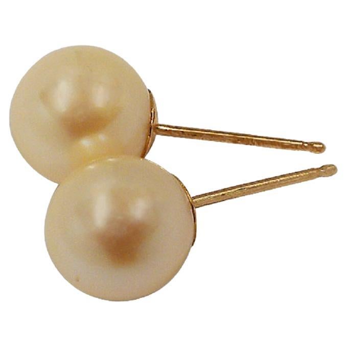 10k Yellow Gold Cultured Akoya Pearl Stud Earrings For Sale