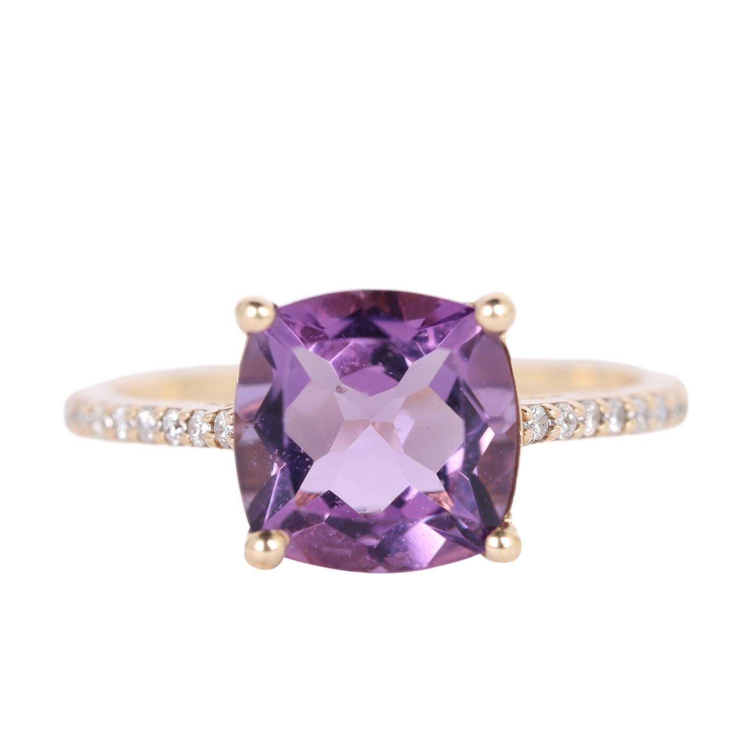10K Yellow Gold Cushion Cut Purple Amethyst White Sapphire Ring Size 5.5 In Excellent Condition In Salt Lake Cty, UT