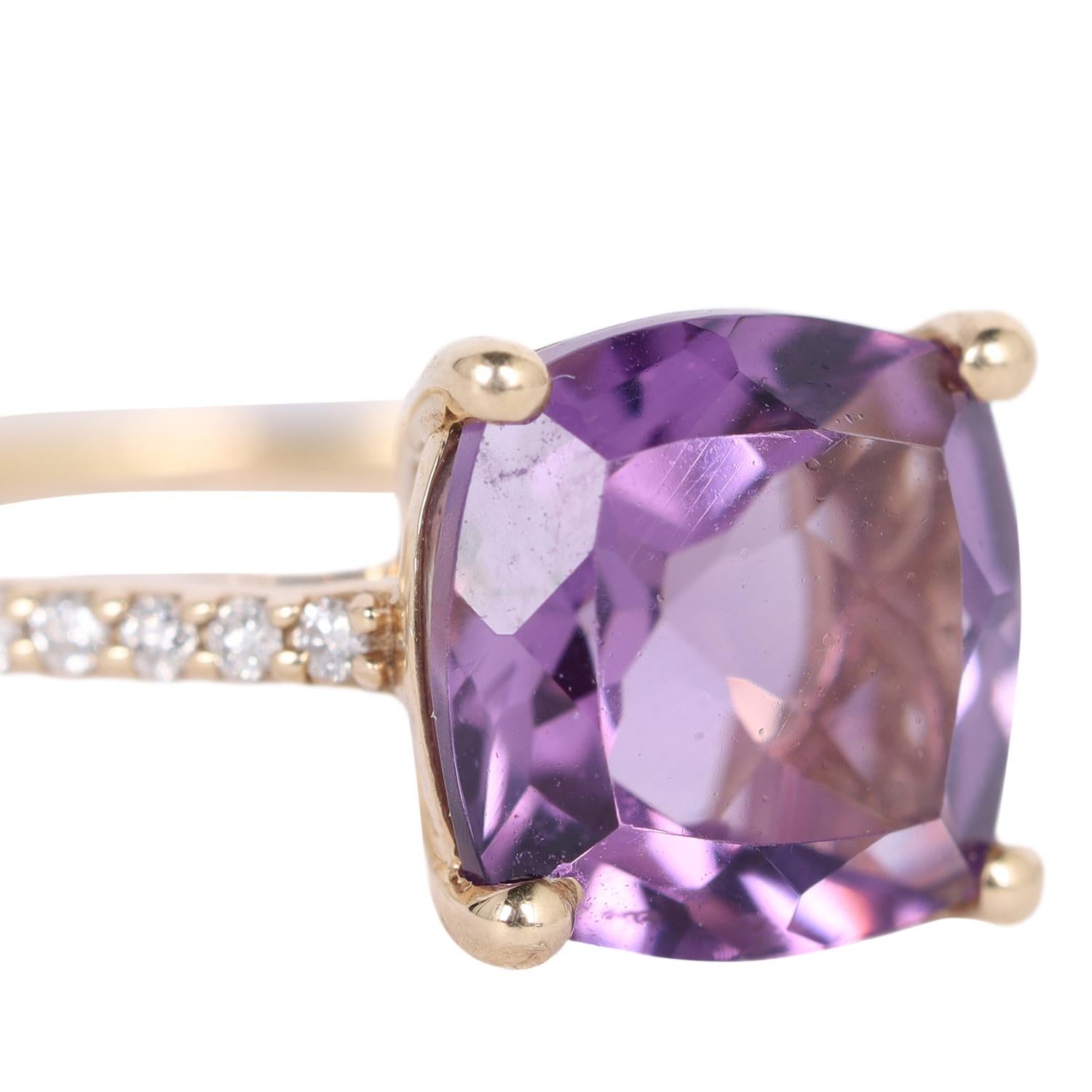 Women's or Men's 10K Yellow Gold Cushion Cut Purple Amethyst White Sapphire Ring Size 5.5
