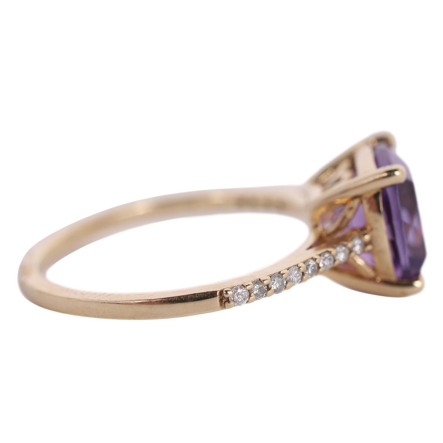 10K Yellow Gold Cushion Cut Purple Amethyst White Sapphire Ring Size 5.5 1