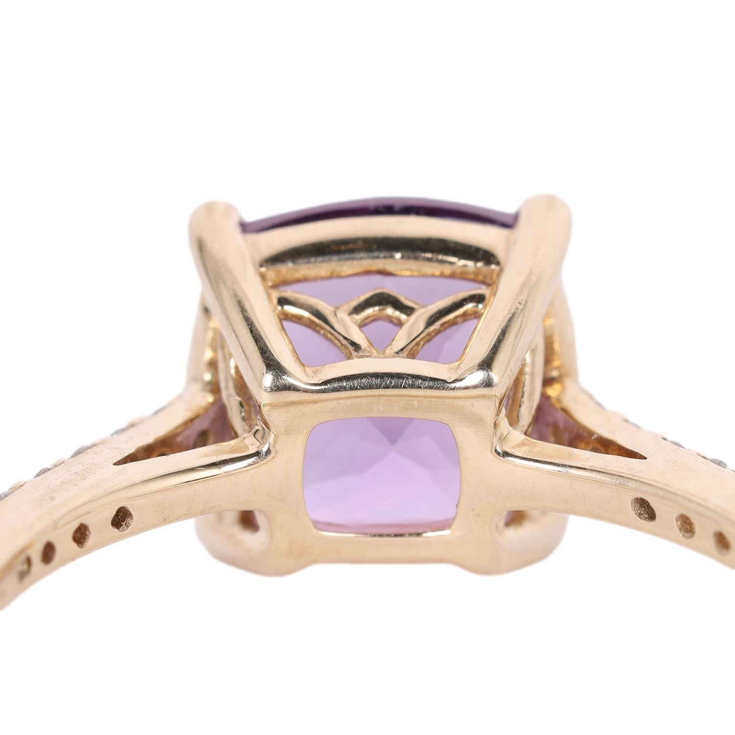 10K Yellow Gold Cushion Cut Purple Amethyst White Sapphire Ring Size 5.5 3