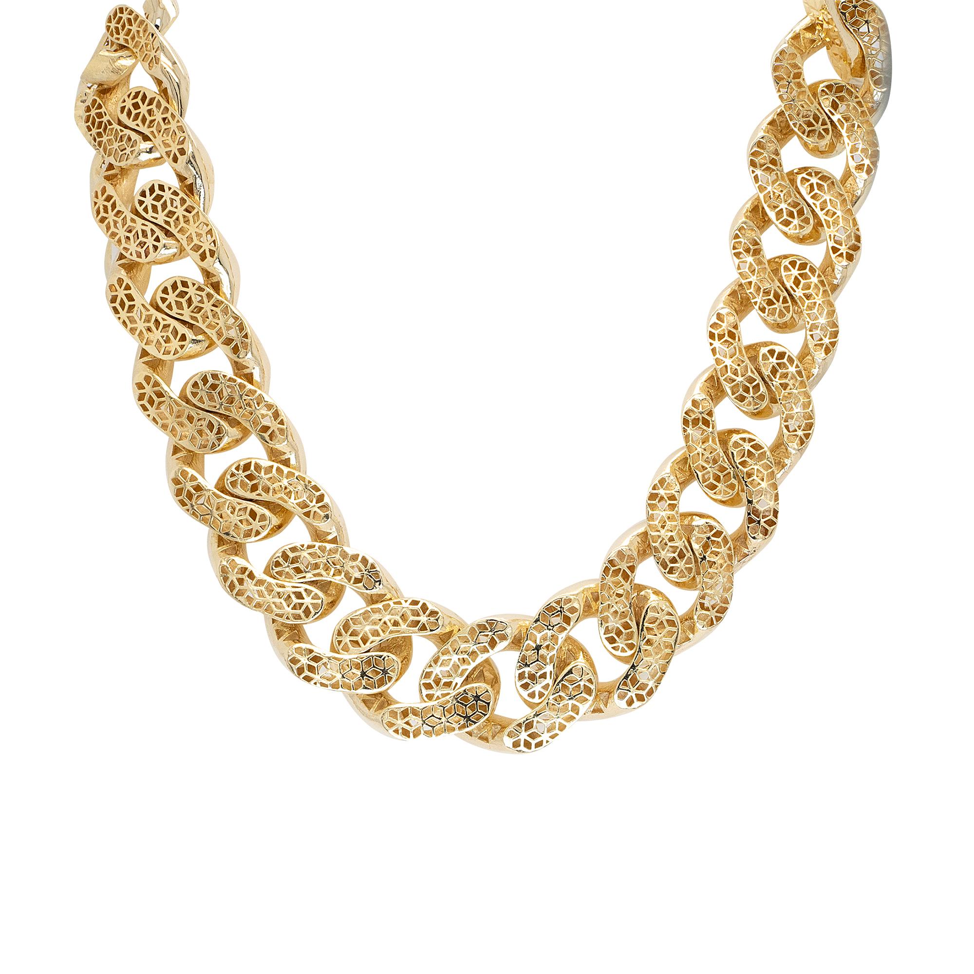 10k Yellow Gold Custom Link Jumbo Cross Hammered Textured Chain In Excellent Condition For Sale In Boca Raton, FL