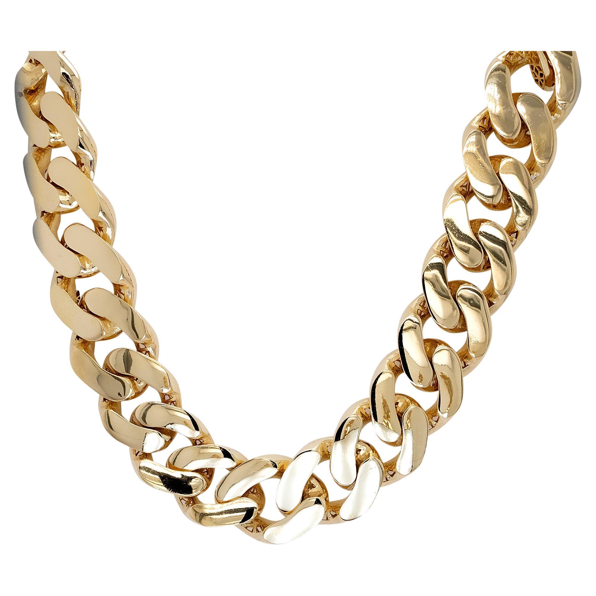 10k Yellow Gold Custom Link Jumbo Light Chain Necklace For Sale
