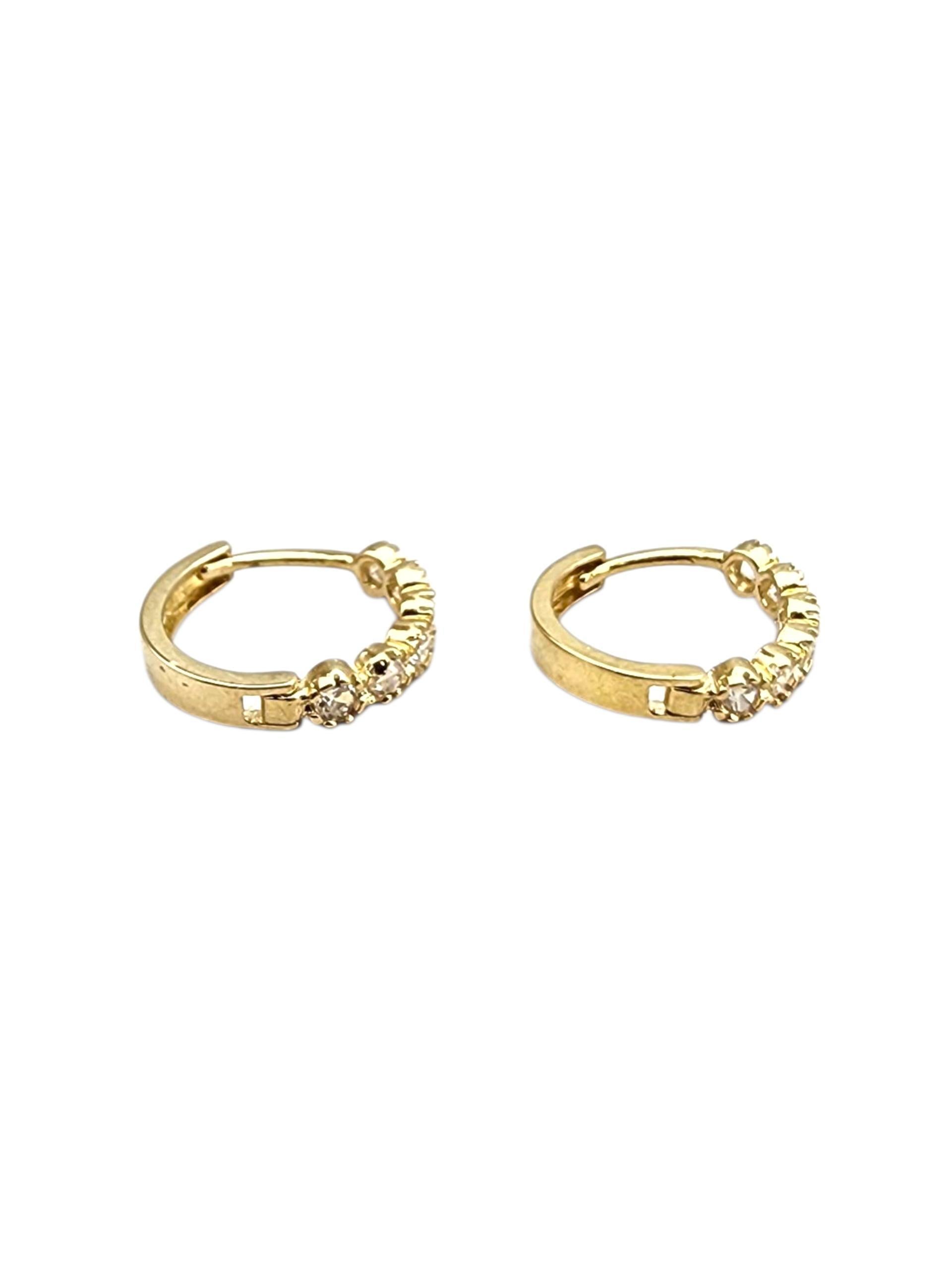 10K Yellow Gold CZ Mini Hoop Earrings #22707 In Good Condition For Sale In Washington Depot, CT