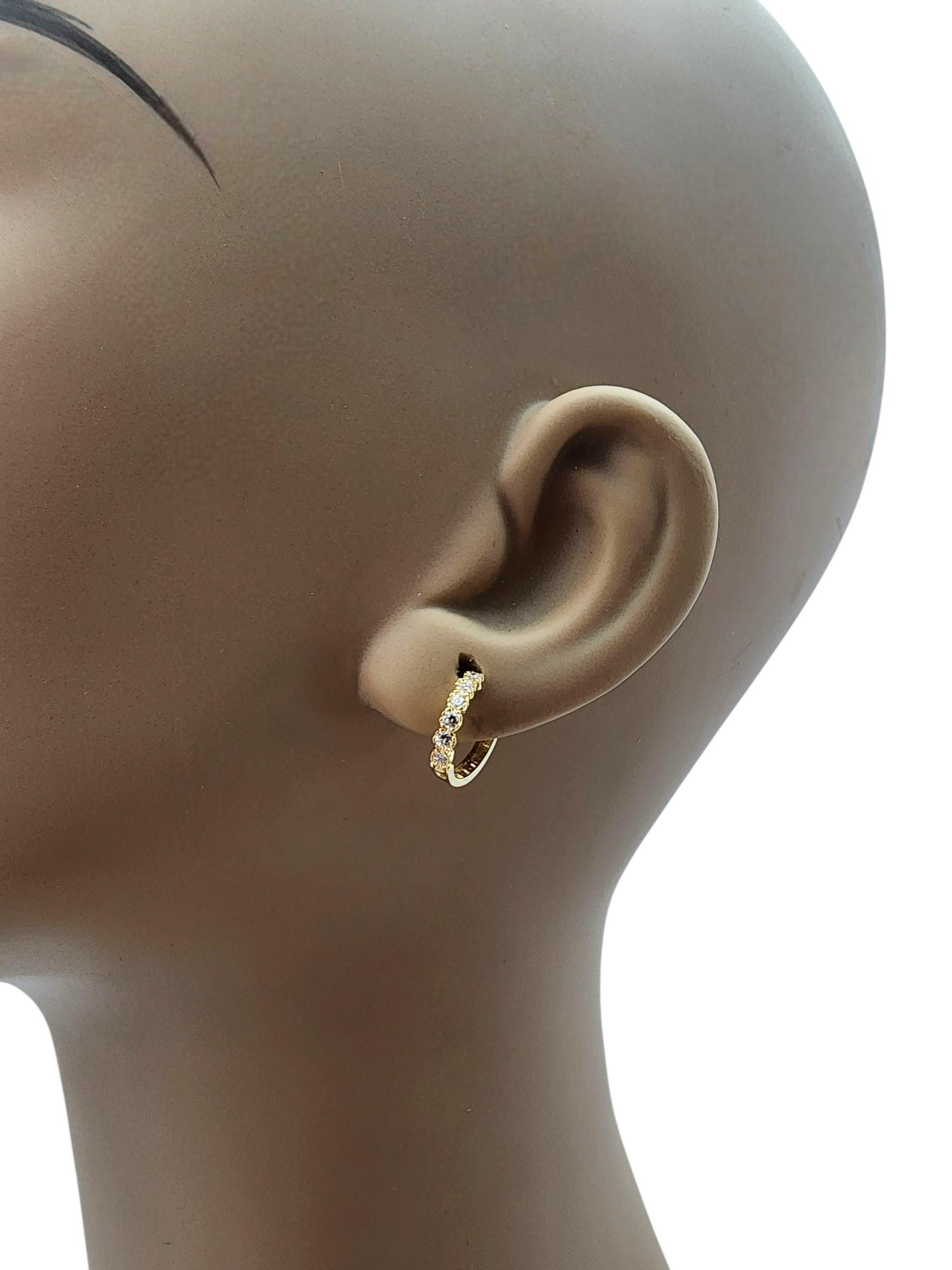 Women's 10K Yellow Gold CZ Mini Hoop Earrings #22707 For Sale