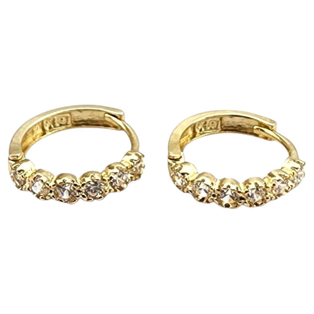 10K Yellow Gold CZ Mini Hoop Earrings #22707 For Sale
