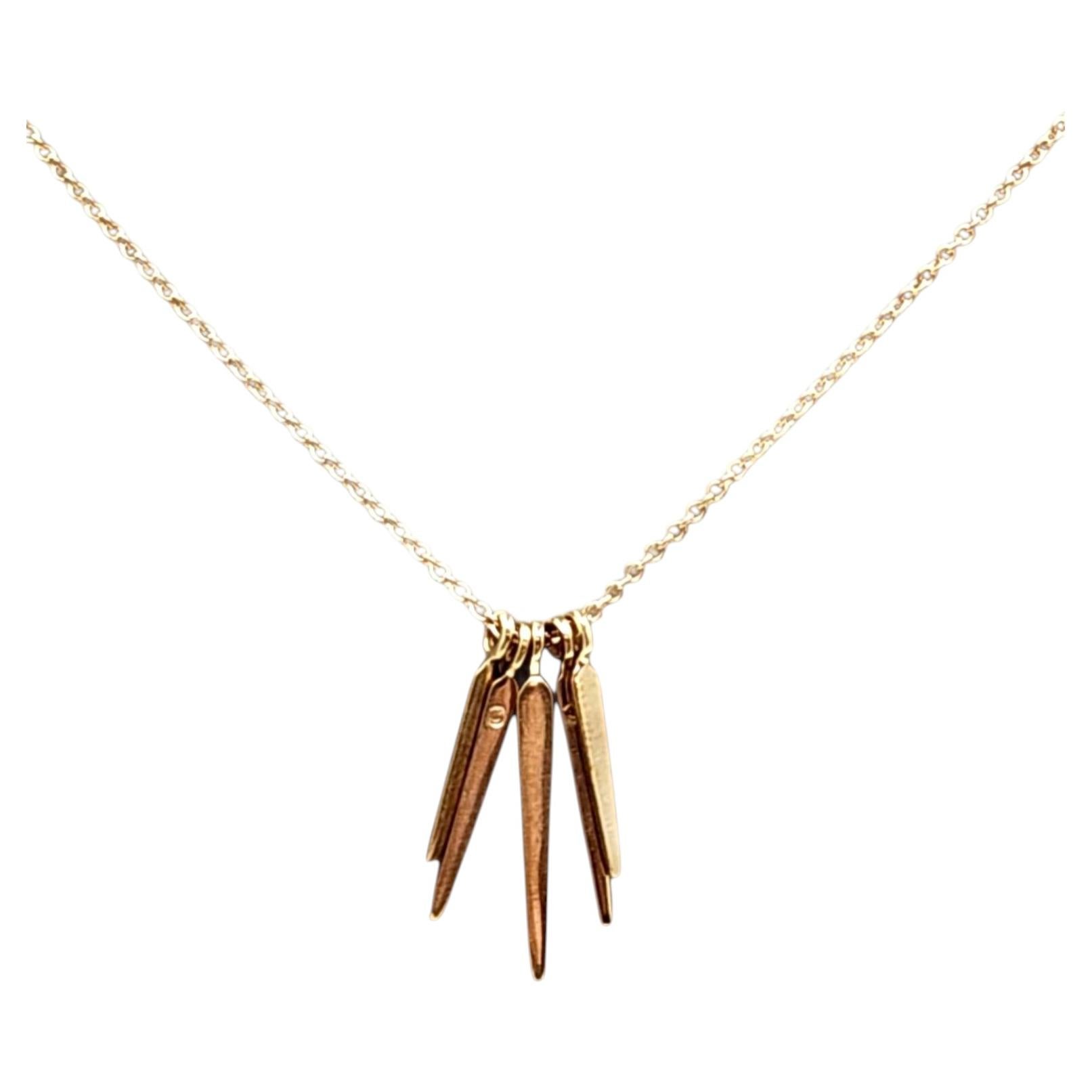 10K Yellow Gold Dangling Spikes Necklace 16" #25641 For Sale