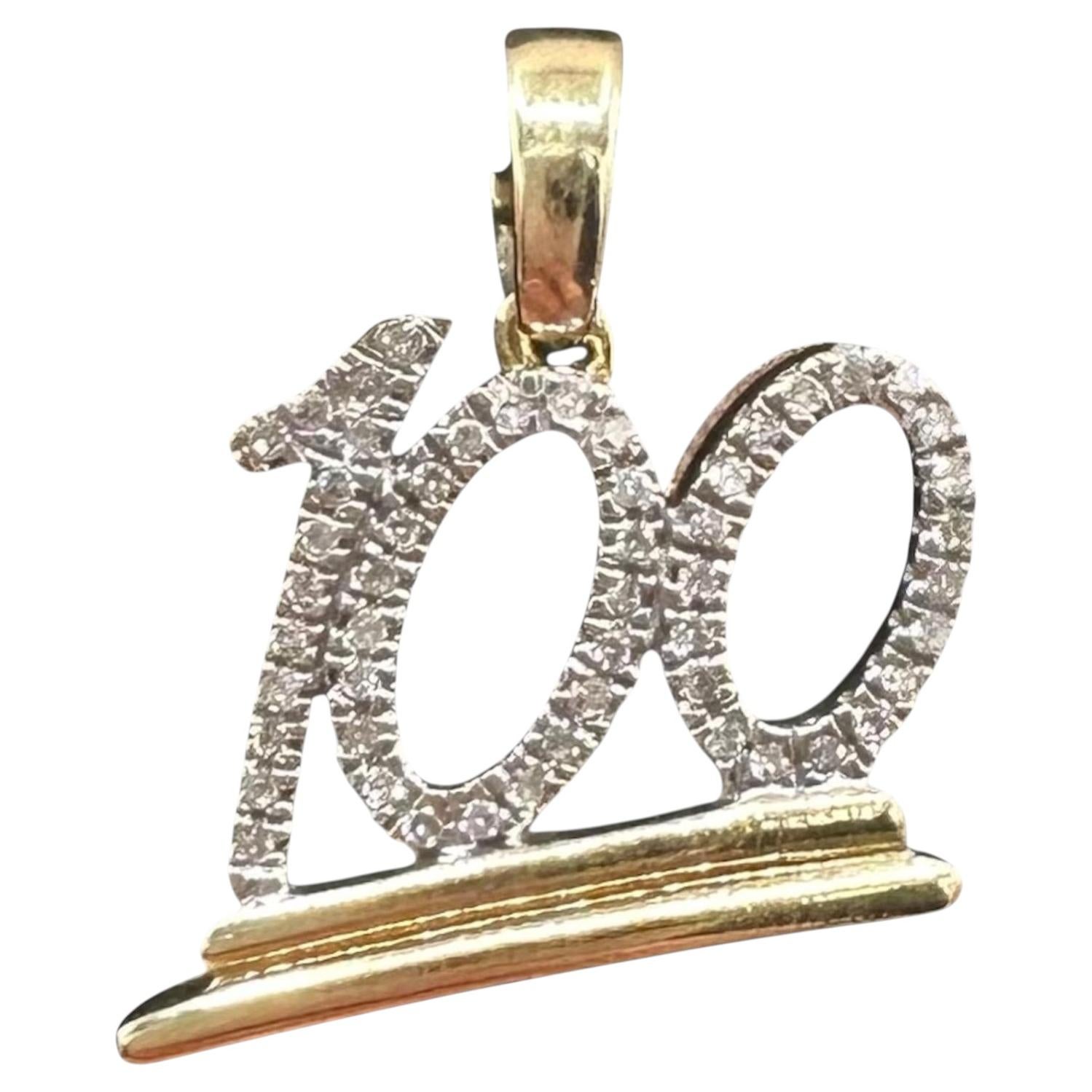 10K Yellow Gold Diamond 100 Pendant 0.15ct Round 1.9g For Sale