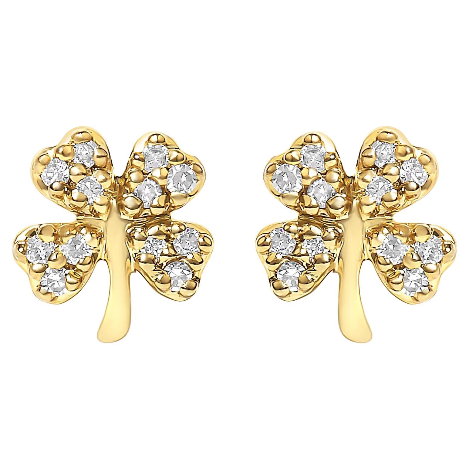 Boucles d
oreilles trèfle à 4 feuilles en or jaune 10K serties de diamants