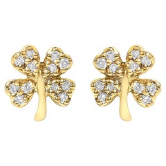 10K Yellow Gold Diamond Accent 4 Leaf Clover Stud Earrings