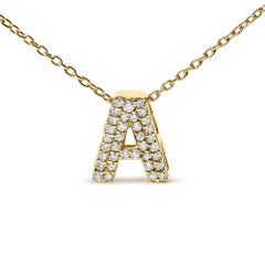10K Yellow Gold Diamond Accent "A" Initial Bubble Pendant Necklace