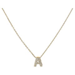 10K Yellow Gold Diamond Accent "A" Initial Bubble Pendant Necklace