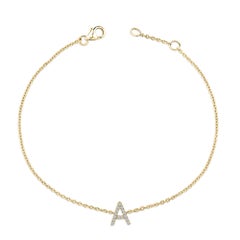 10K Yellow Gold Diamond Accent "A" Initial Charm and Link Bracelet