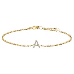 10K Yellow Gold Diamond Accent "A" Initial Charm and Link Bracelet