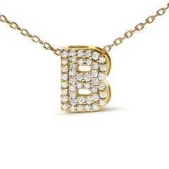10K Yellow Gold Diamond Accent "B" Initial Bubble Pendant Necklace