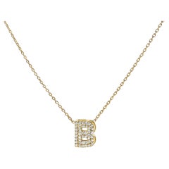 10K Yellow Gold Diamond Accent "B" Initial Bubble Pendant Necklace