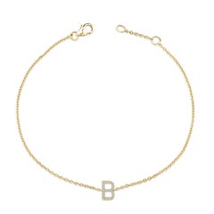 10K Yellow Gold Diamond Accent "B" Initial Charm and Link Bracelet
