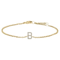 10K Yellow Gold Diamond Accent "B" Initial Charm and Link Bracelet