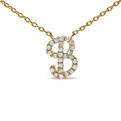 10K Yellow Gold Diamond Accent "B" Initial Script Style Pendant Necklace