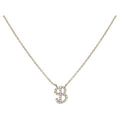 10K Yellow Gold Diamond Accent "B" Initial Script Style Pendant Necklace