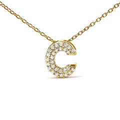 10K Yellow Gold Diamond Accent "C" Initial Bubble Pendant Necklace