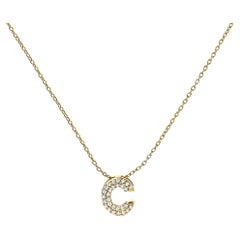 10K Yellow Gold Diamond Accent "C" Initial Bubble Pendant Necklace