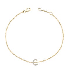 10K Yellow Gold Diamond Accent "C" Initial Charm and Link Bracelet