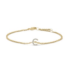 10K Yellow Gold Diamond Accent "C" Initial Charm and Link Bracelet