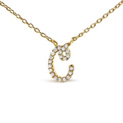10K Yellow Gold Diamond Accent "C" Initial Script Style Pendant Necklace