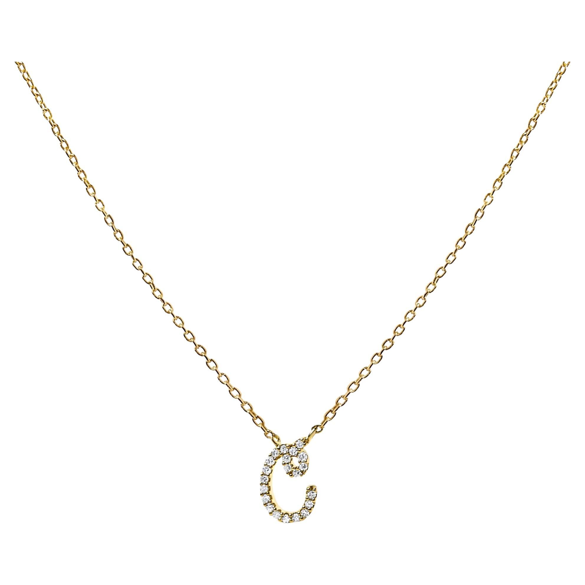 10K Yellow Gold Diamond Accent "C" Initial Script Style Pendant Necklace