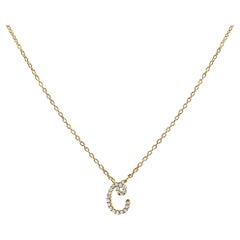 10K Yellow Gold Diamond Accent "C" Initial Script Style Pendant Necklace