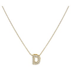10K Yellow Gold Diamond Accent "D" Initial Bubble Pendant Necklace