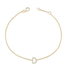 10K Yellow Gold Diamond Accent "D" Initial Charm and Link Bracelet