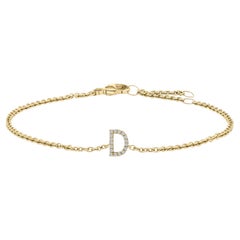 10K Yellow Gold Diamond Accent "D" Initial Charm and Link Bracelet