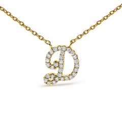 10K Yellow Gold Diamond Accent "D" Initial Script Style Pendant Necklace