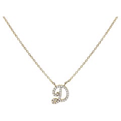 10K Yellow Gold Diamond Accent "D" Initial Script Style Pendant Necklace