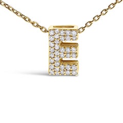 10K Yellow Gold Diamond Accent "E" Initial Bubble Pendant Necklace