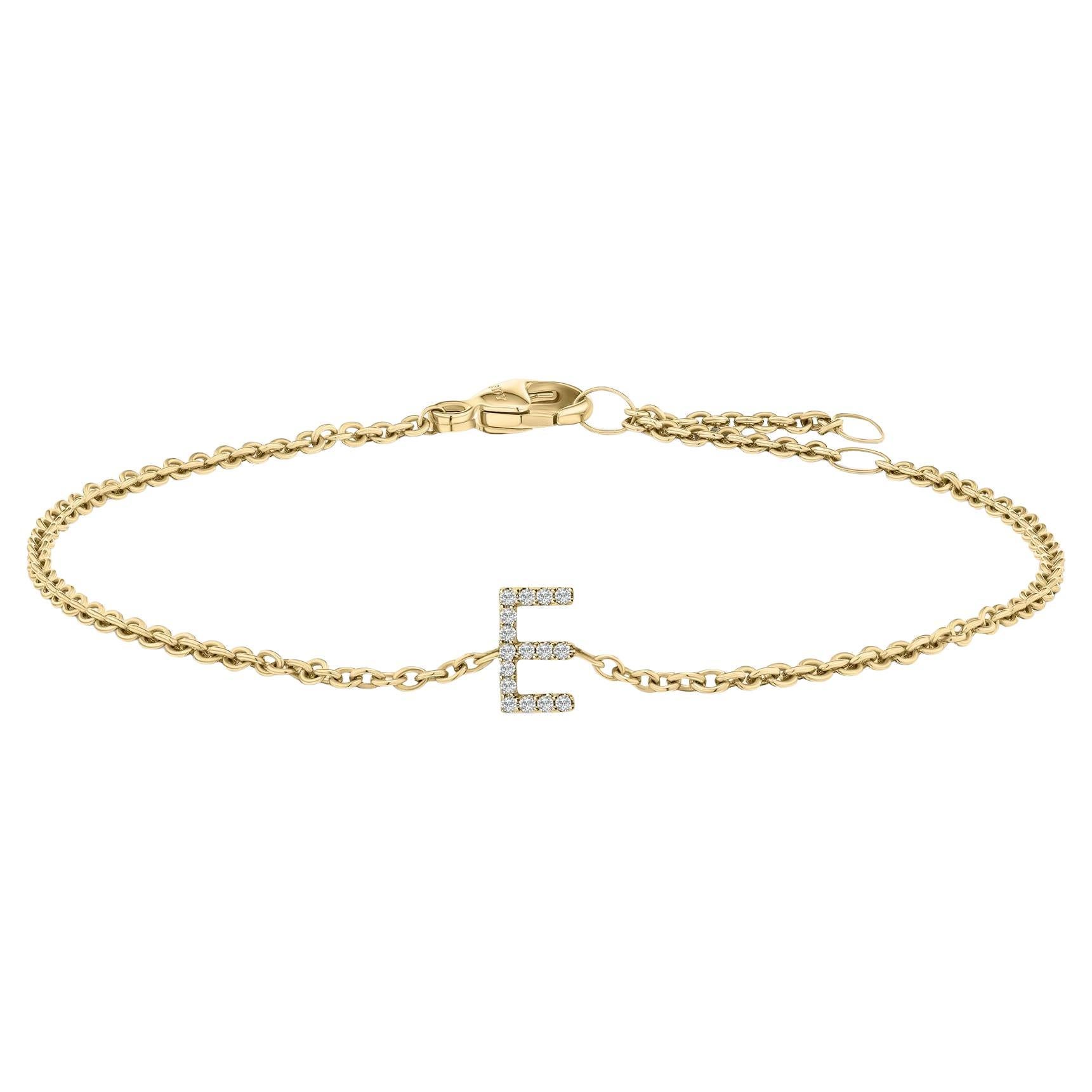 10K Yellow Gold Diamond Accent "E" Initial Charm and Link Bracelet