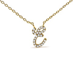 10K Yellow Gold Diamond Accent "E" Initial Script Style Pendant Necklace